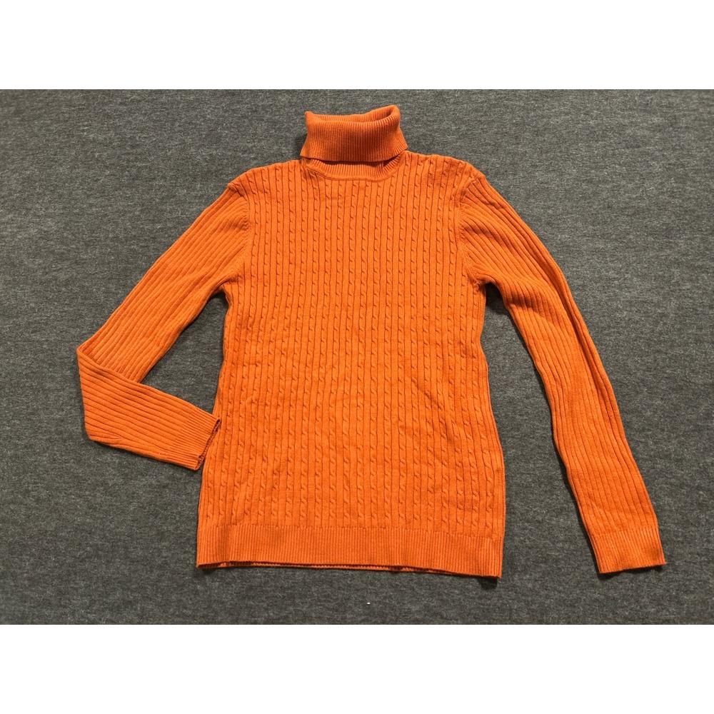 Nine Bull Turtleneck Sweater Womens Large Orange New Cable Knit Ribbed Pullover